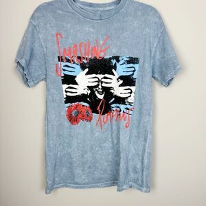 SMASHING PUMPKINS | NEW! Blue Acid Wash Short Sleeve Band Tee Women’s Size Small